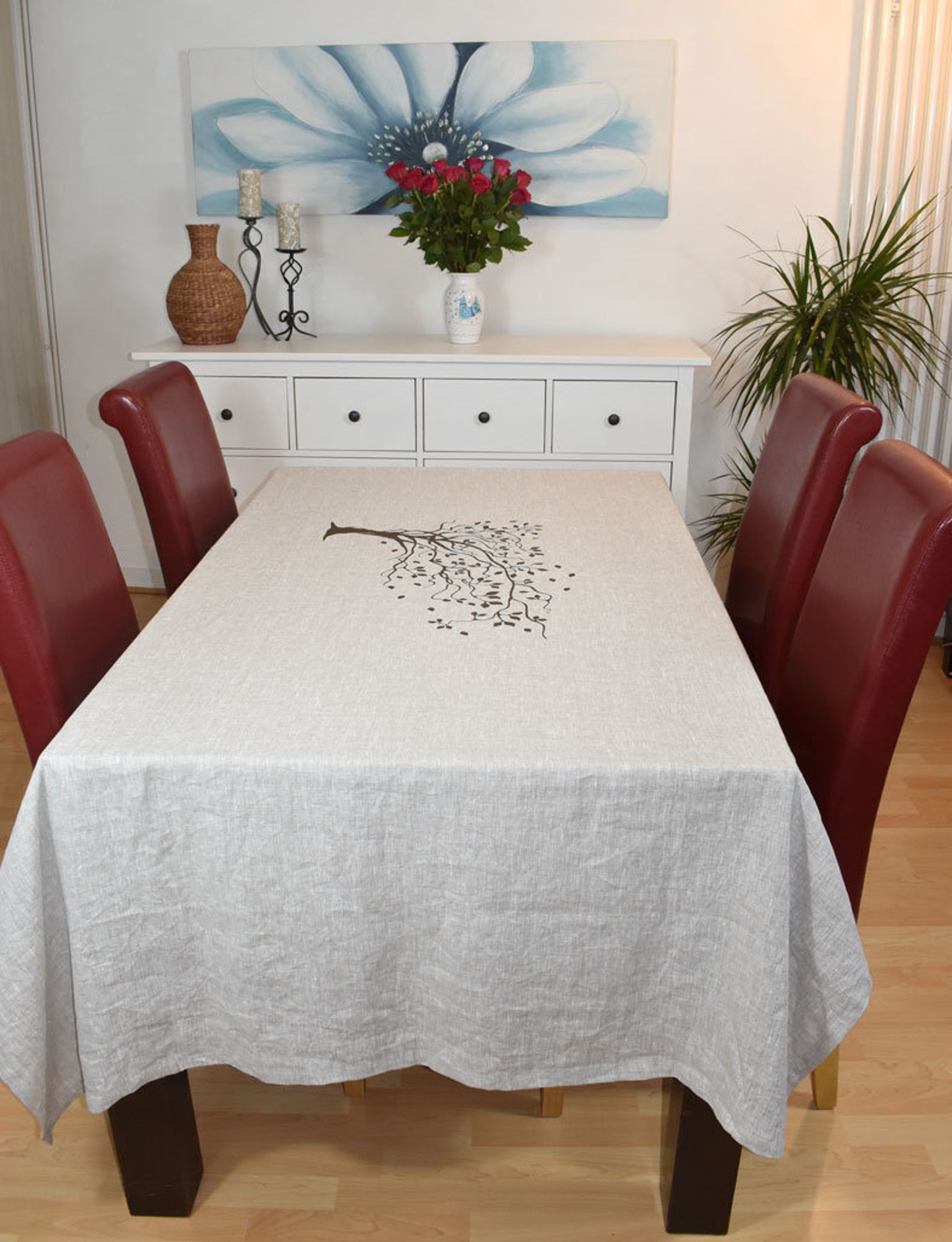 Linen Tablecloth Tree in the Wind. Handpainted Rectangular Etsy UK