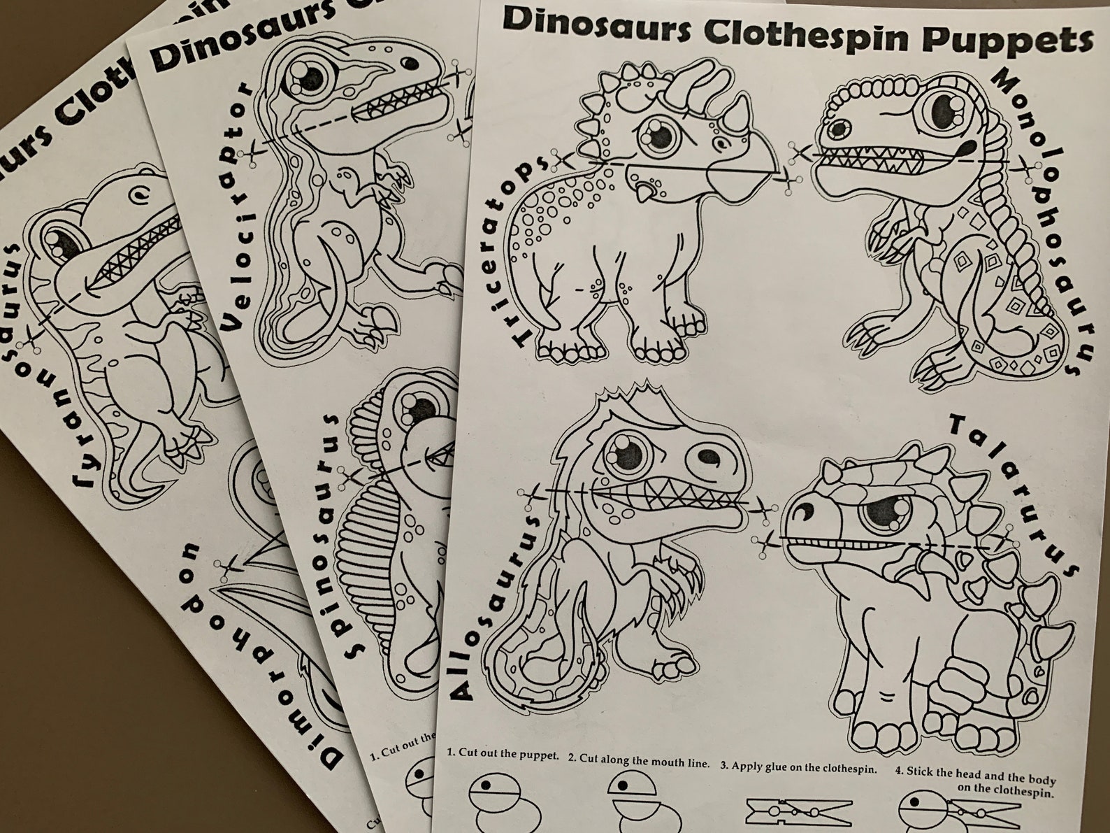 dinosaurs-clothespin-puppets-coloring-pages-pdf-pattern-etsy