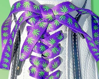 Fashion Flat Shoelaces "Marijuana weed" 6 pr Eyelets Sneakers Shoelace One Pair 
