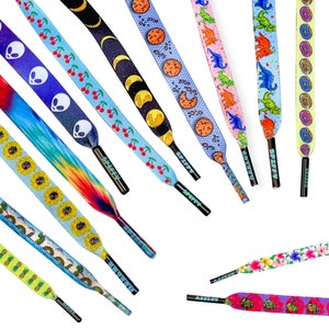 Cute Shoelaces Flat 100% Recycled Materials Multiple Styles Fun Printed Shoelace Designs Available in Adult and Child Sizes