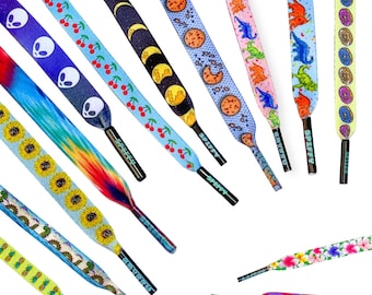 Cute Shoelaces Flat 100% Recycled Materials Multiple Styles Fun Printed Shoelace Designs Available in Adult and Child Sizes