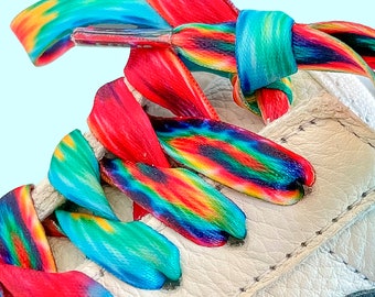 1 Pair of Tie-dye Shoelaces 100% Recycled FLAT Premium Cute Shoelaces in Adult and Child Sizes