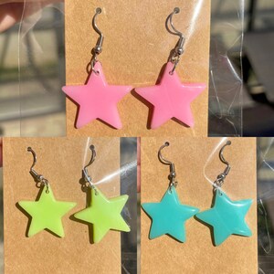 Star Earrings - pink, green, blue