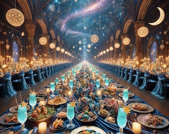 Grand Celestial Banquet for 100-500 Spirit Companions, Cosmic Feast, Massive Spiritual Gathering