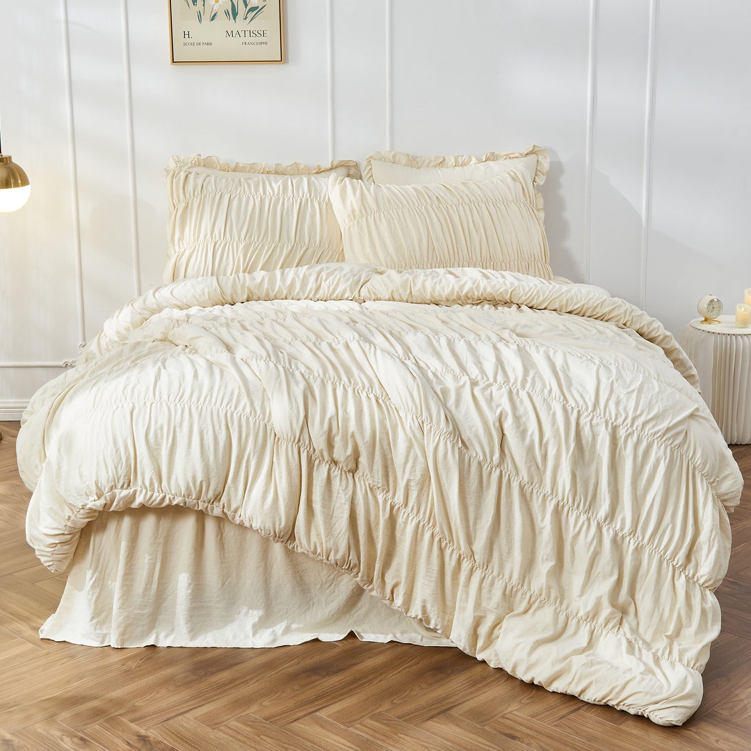 Comforter Bedding Set 3PC Queen King Size Ruched Comforter Bed Set Boho