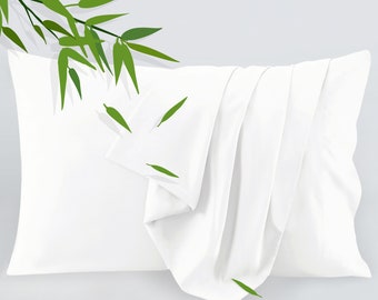 Lot de 2 taies d'oreiller en bambou, taies d'oreiller rafraîchissantes avec fermeture enveloppe, luxe doux et frais, idéales pour la peau des cheveux ou les dormeurs chauds