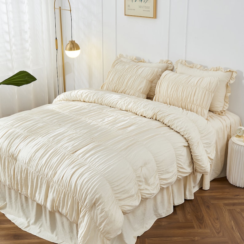 Comforter Bedding Set 3PC Queen King Size Ruched Comforter Bed Set Boho