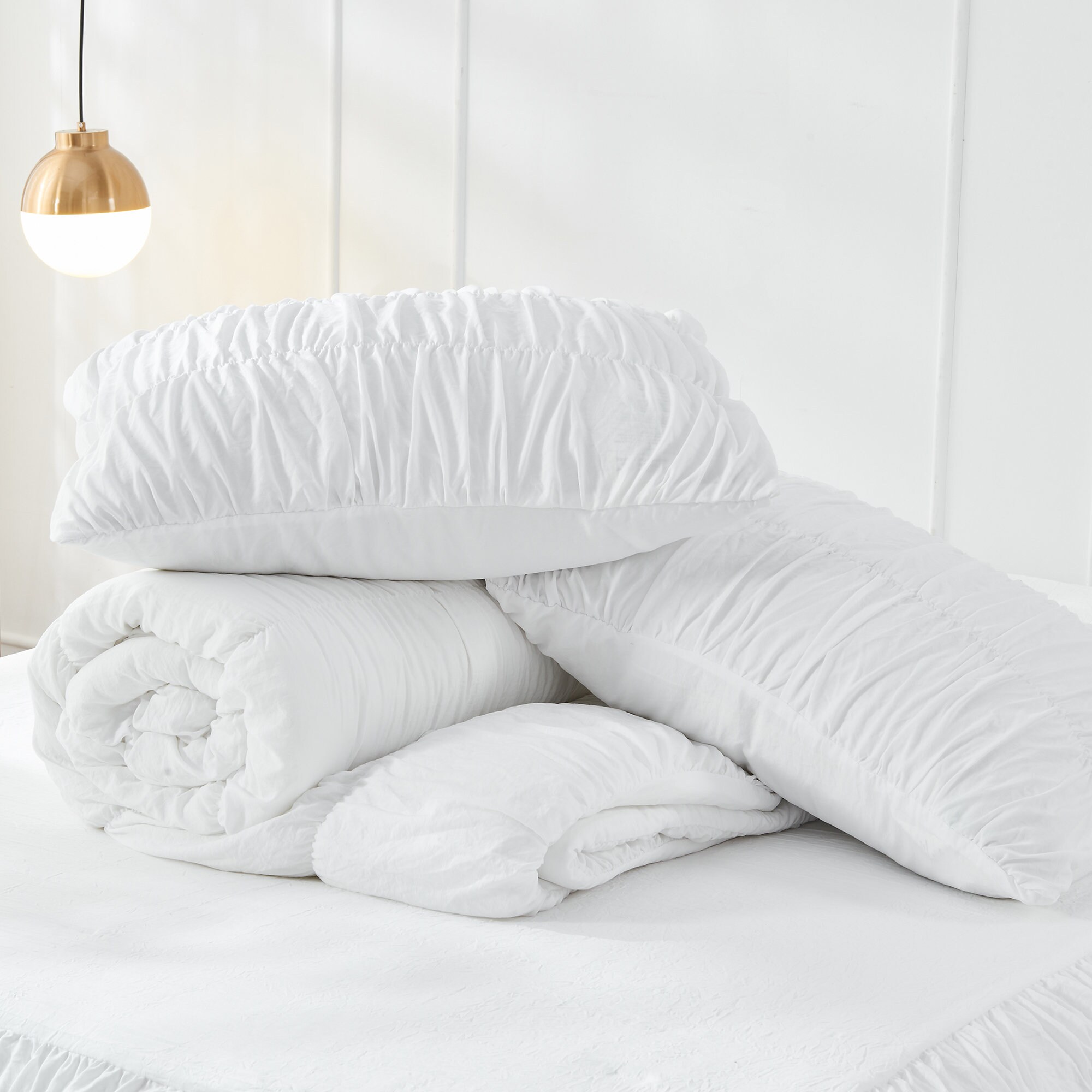 3PC Comforter Set Bedding Ruched Comforter Bed Set Boho Shabby Chic