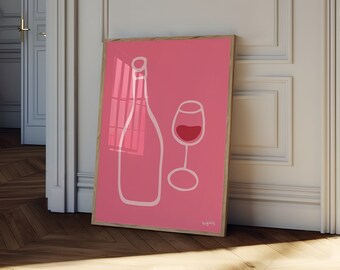 Wine Glass Print Pink - Typography Print, Retro Wall Art, Dorm Wall Art, Trending Wall Art, Aesthetic Wall Art, Art Poster UNFRAMED