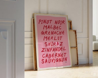 Stampa da parete con guida ai vini - Stampa artistica sul vino, arte murale retrò alla moda, idea regalo per gli amanti del vino, arredamento da bar, poster da cucina, arredamento per la casa, SENZA CORNICE