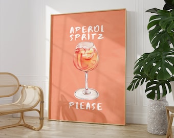 Aperol Spritz Print | Bar Cart Art Print, Cocktail Print, Kitchen Wall Art, Cocktail Poster Mixology Art, Bar Cart Print Decor, Alcohol