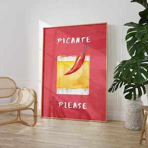 Impresión de Picante / Impresión artística de carrito de bar, Impresión de cócteles, Arte mural de cocina, Póster de cócteles, Arte de mixología, Decoración de impresión de carrito de bar, Arte con alcohol
