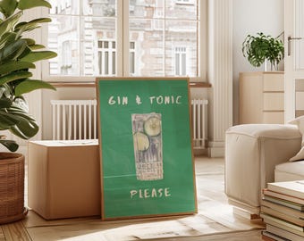 Gin & Tonic Print | Bar Cart Art Print, Cocktail Print, Kitchen Wall Art, Cocktail Poster Mixology Art, Bar Cart Print Decor, Alcohol