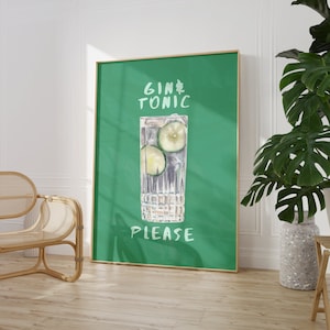 Gin & Tonic Print | Bar Cart Art Print, Cocktail Print, Kitchen Wall Art, Cocktail Poster Mixology Art, Bar Cart Print Decor, Alcohol