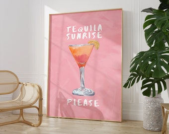 Tequila Sunrise Print | Bar Cart Art Print, Cocktail Print, Kitchen Wall Art, Cocktail Poster Mixology Art, Bar Cart Print Decor, Alcohol