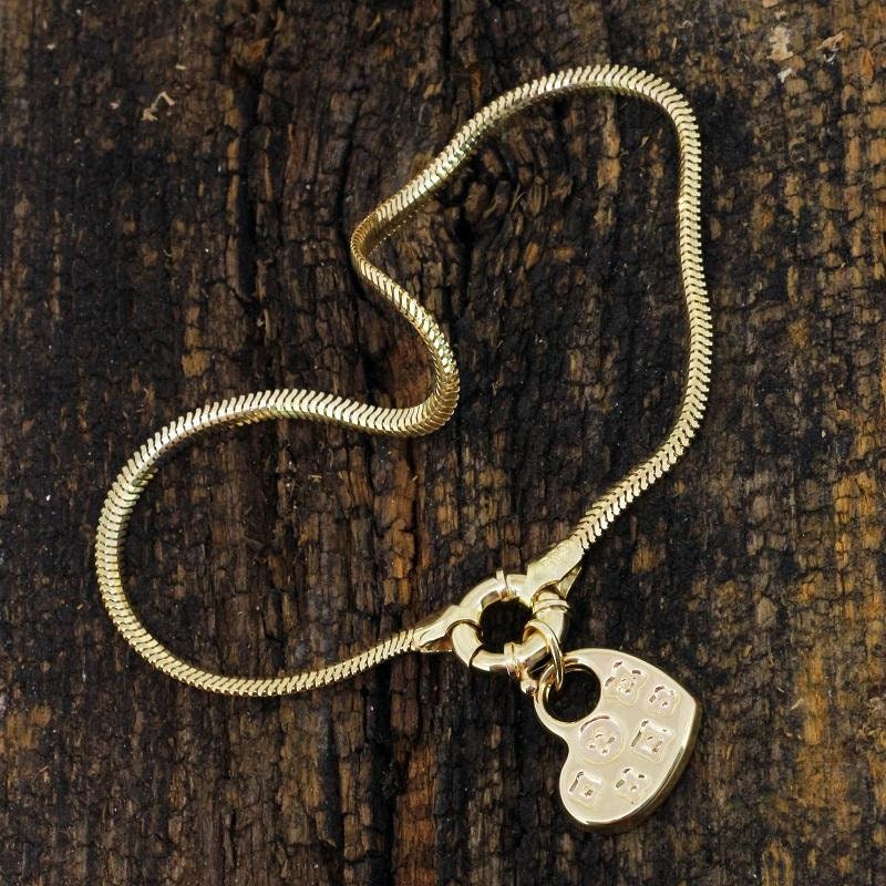14k Solid Gold Heart Charm Bracelet Etsy