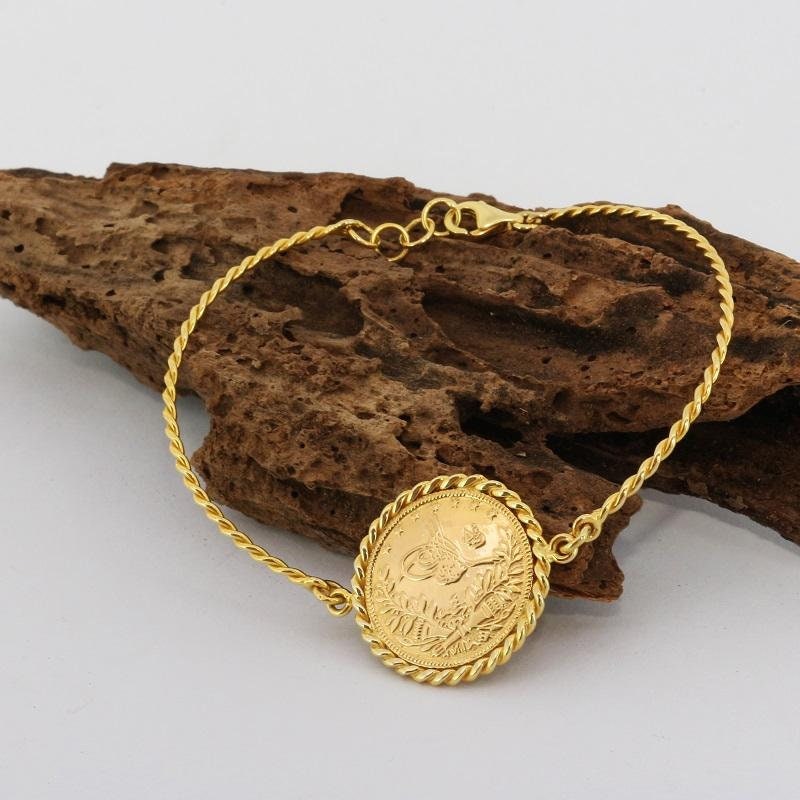 22k Munze Und 14k Massive Gold Turkische Lira Armband Etsy