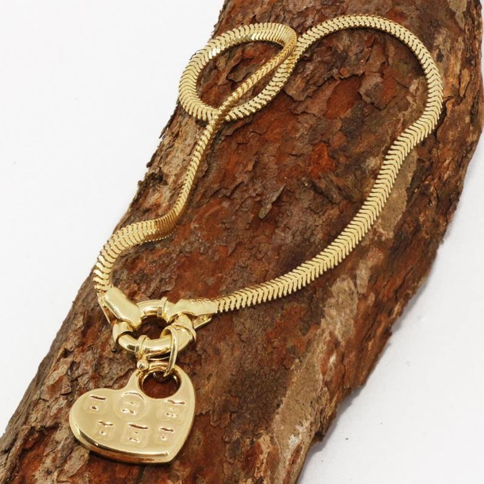 14k Solid Gold Heart Charm Bracelet Etsy