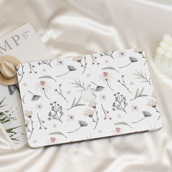 White Scattered Flowers MacBook Case for MacBook Pro 16 15 14 13 Air 15 13 11 MacBook Retina 15 13 12 Apple Laptop Sleeves 2022 2023 Cover