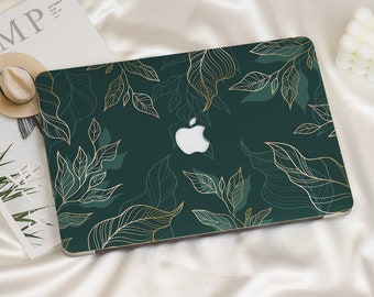 Blackish Green Leaf Line MacBook Case for MacBook Pro 16 15 Air 15 14 13 11 MacBook Retina 15 13 12 Apple Laptop Sleeves 2022 2023 Cover