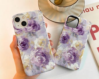 Oil Painting Style Purple Flower iPhone case, Tough/Slim Case for iPhone 17 16 15 14 13, iPhone 16 15 14 13 12 11 Pro Max Matte/Glossy Case