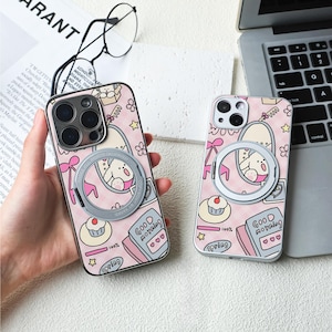 かわいいイラストの iPhone ケース、Magsafe iPhone 16/15 ケース、iPhone 14/13/12 レザーマグネット、iPhone 7/8/12/13 Mini ケース XR XS SE ケース