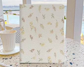 Beige Leaves Flowers iPad Case 7th Gen iPad Case With Pencil Holder iPad Case 9 Generation 10.2 Soft Back Cover For iPad Air 4/5 iPad mini 5