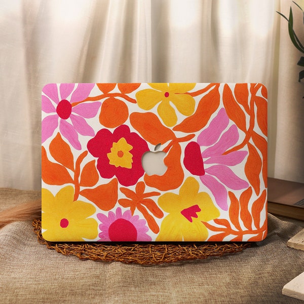 Cute Orange Flower MacBook Case for MacBook Pro 16 15 Air 15 14 13 11 MacBook Retina 15 13 12 Apple Laptop Sleeves 2023 2022 Cover A2941