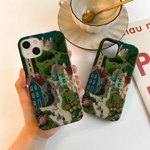 Faux Embroidery Town Case for iPhone 16 15 13 14, iPhone14 13 12 11 Pro Max Matte 16 15 Plus Case, iPhone 12/13 Mini Case XR XS SE Case