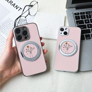 ピンクフラワーiPhoneケース、Magsafe iPhone 16/15ケース、iPhone 14/13/12レザーマグネット式、iPhone 7/8/12/13 MiniケースXR XS SEケース