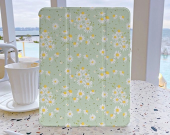 Green Wildflower iPad Case 7th Generation iPad Case with Pencil Holder iPad Case 9 Generation 10.2 Soft Back Cover For iPad Air 4/5