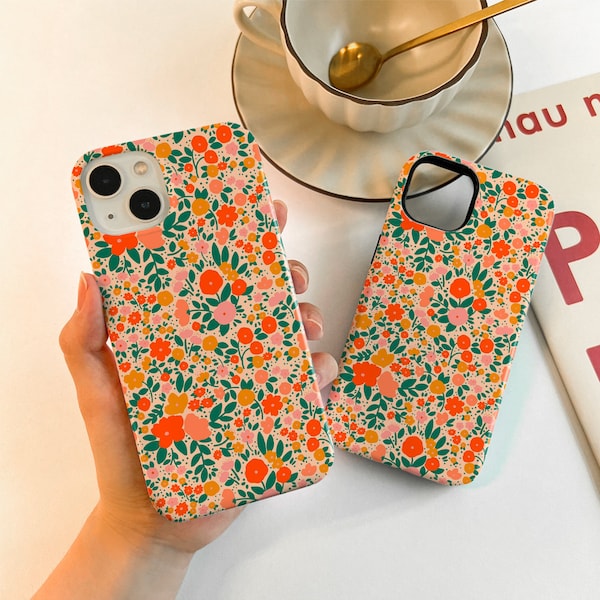 Orange Floral Phone 15/7/12/13 Mini Case iPhone 15 1411 Pro XR XS SE Case iPhone 14 13 12 11 Pro Max Case 15 Plus Case iPhone Cover