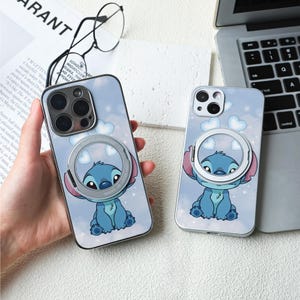かわいいステッチの iPhone ケース、Magsafe iPhone 16/15 ケース、iPhone 14/13/12 レザーマグネット、iPhone 7/8/12/13 Mini ケース XR XS SE ケース