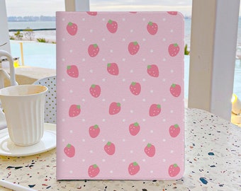 Pink Cute Little Strawberry iPad Case 7th Generation iPad Case with pencil holder iPad Case 9 Generation 10.2 Soft Back Cover For iPad Air 4