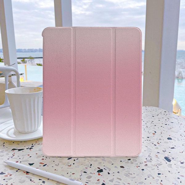 Ombré Peach Pink Color iPad Case 7th Generation iPad Case with pencil holder iPad Case 9 Generation 10.2 Soft Back Cover For iPad Air 4