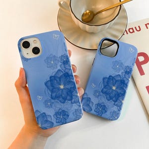 Blue Flowers Case for iPhone 16 15 13 12, iPhone14 13 12 11 Pro Max Matte 16 15 Plus Case, iPhone 12/13 Mini Case XR XS SE Case