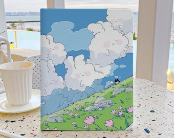 Cartoon Rabbit Cloud Scenery iPad Case 7th Generation iPad Case with pencil holder iPad Case 9 Generation 10.2 Soft Back Cover For iPad Air4