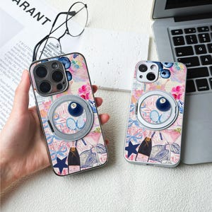ピンクのパッチワーク ピクチャー iPhone ケース、Magsafe iPhone 16/15 ケース、iPhone 14/13/12 レザー マグネット、iPhone 7/8/12/13 Mini ケース XR XS SE ケース