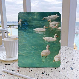 Swan Playing in Water iPad Case 7th Generation iPad Case with Pencil Holder iPad Case for Air 4/5/6, 10.9 Soft Back Cover For iPad Pro 2024