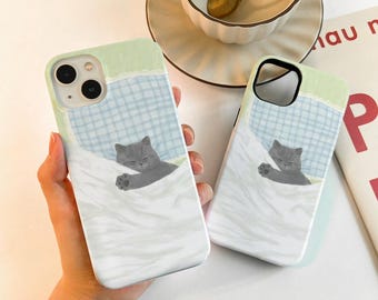 Cute Cat Sleeping iPhone Case For iPhone16 15 13 12, iPhone14 13 12 Pro Max Matte 14 15 Plus Case, iPhone 7/8/12/13 Mini Case XR XS SE Case
