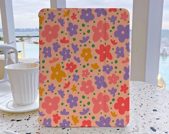 iPad Air 4/5 Case iPad 9/10 Case Mini 6/5/4/3/2 Colorful Flowers iPad Case Cover For iPad 10.9"12.9 With Pencil Holder iPad 2022 2021 2020