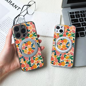 カラフルな花の iPhone ケース、Magsafe iPhone 16/15 ケース、iPhone 14/13/12 レザーマグネット、iPhone 7/8/12/13 Mini ケース XR XS SE ケース
