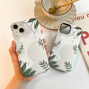 iPhone 14 Case Green Leaves Dots Abstract iPhone Case For iPhone 13 12 12 11 Pro Max SE X XR XS Max 7 8 Plus iPhone Cover