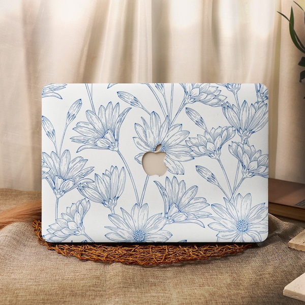 Blue Line Flowers MacBook Case for MacBook Pro 16 15 Air 15 14 13 11 MacBook Retina 15 13 12 Apple Laptop Sleeves 2023 2022 Cover A2941