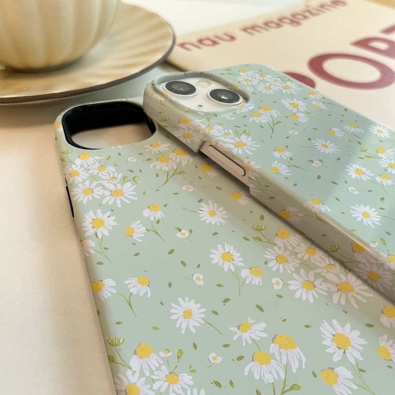 Coque de téléphone à fleurs vertes pour iPhone, compatible modèles 15 Pro, 14, 13, 12, 11 Pro Max, SE, X, XR, XS Max, 7, 8 Plus image 3