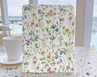 Colorful Summer Flowers iPad Case iPad Pro 12.9 Case iPad Case with Pencil Holder iPad Case 9 Generation 10.2 Soft Back Cover For iPad 2022