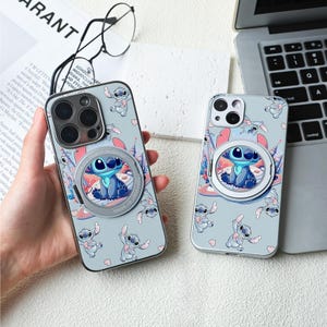 かわいいステッチの iPhone ケース、Magsafe iPhone 16/15 ケース、iPhone 14/13/12 レザーマグネット、iPhone 7/8/12/13 Mini ケース XR XS SE ケース