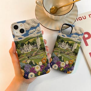 Faux Embroidery Citadel Case for iPhone 16 15 13 14, iPhone14 13 12 11 Pro Max Matte 16 15 Plus Case, iPhone 12/13 Mini Case XR XS SE Case