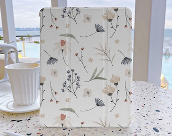 White Wildflower Pattern iPad Case 7th Generation iPad Case with pencil holder iPad Case 9 Generation 10.2 Soft Back Cover For iPad Air 4