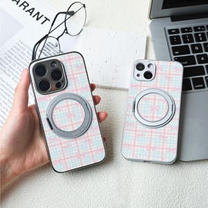 カラフルなチェック柄リボン付きiPhoneケース、Magsafe iPhone 16/15ケース、iPhone 14/13/12レザーマグネットケース、iPhone 7/8/12/13 MiniケースXR XS SEケース